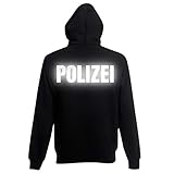 Shirt-Panda Herren Polizei Hoodie - Druck Brust & Rücken Reflex Schwarz (Druck Reflex) M