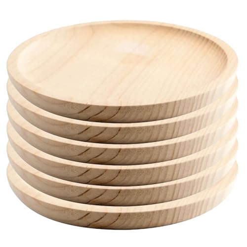 MGE - Holzteller Rund - Holzplatte - Fleischteller - Pizzateller - Schneidebrett - Kiefer - Set von 6 - Ø 24 cm