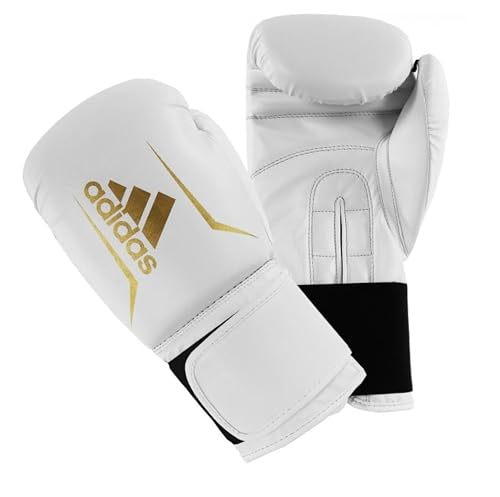adidas Unisex Speed 50 Gym Fitness Training Workout Sparring Kickboxen Handschuhe Herren Damen Kinder, Unisex, Boxhandschuhe, ADISBG50, Weiß / Gold, 283,5 g (10 oz)