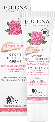 Bio Getönte Feuchtigkeitscreme von LOGONA Naturkosmetik für alle Hauttypen, mit Bio-Damaszener Rose & Kalpariane, Hautton anpassende Feuchtigkeits-Creme, Natürlich & Vegan 30 ml