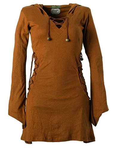 Vishes - Alternative Bekleidung - Elfenkleid mit Zipfelkapuze und Bändern zum Schnüren dunkelorange 40 (S)