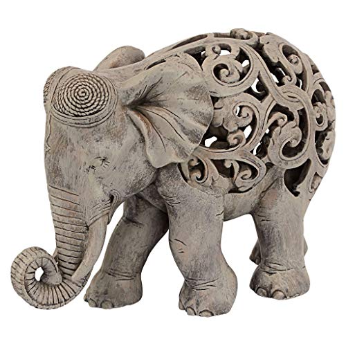 Design Toscano Anjan der Elefant indische Deko Jali Tierstatue, 30.5 cm, Gotischer Stein
