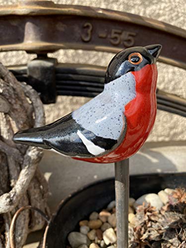 Keramik Vogel Vogel Spatz rot/grau (GK606-1) Gartendekoration Vögel Handarbeit