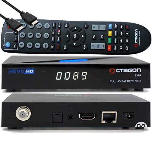 OCTAGON SX89 HD H.265 S2+IP HEVC Set-Top Box - Sat & Smart IPTV Receiver, Kartenleser, Media Server, Mediathek, DLNA, YouTube, Web-Radio, App iOS & Android App, USB PVR, gratis HDMI-Kabel