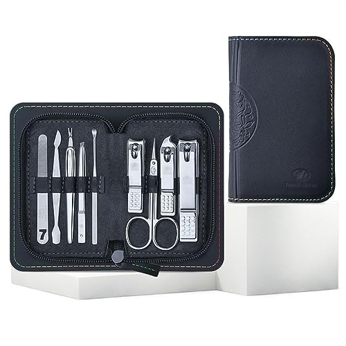 Nagelknipser Set 9-teiliges Maniküre-Pediküre-Pflegeset-Set, professionelle Finger- und Zehennagelpflege-Scheren-Clipper-Werkzeuge mit exquisitem Lederetui Maniküre Set Nagelpflege Nagelknipser etui (