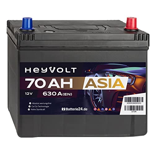 HeyVolt Asia Autobatterie 12V 70Ah 630A/EN Starterbatterie, absolut wartungsfrei, Pluspol Rechts
