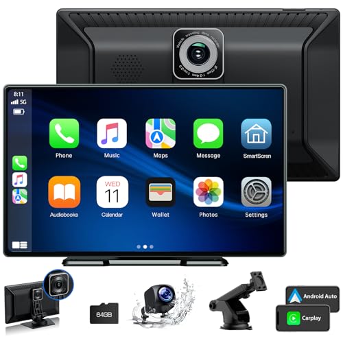 Tragbares kabelloses Autoradio Apple Carplay mit 2,5K-Dashcam, 1080P-Rückfahrkamera, 9-Zoll-Touchscreen-GPS-Navigation für das Auto, Auto-Audioempfänger mit Bluetooth