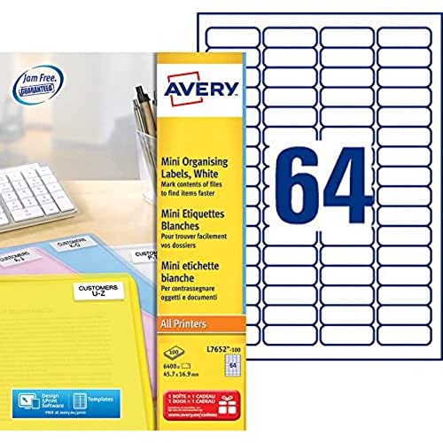 Avery L7652-100 Etiketten für Laserdrucker 45,7 x 16,9 mm 6.400 Stück Weiß