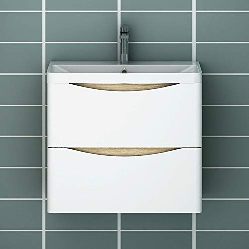 Acezanble Badezimmer Badmöbel 60 cm Waschtisch mit Unterschrank Hängeschrank Eiche Weiß