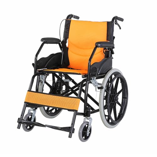 Ältere Menschen Tragbarer Rollstuhl Selbstfahrender Rollstuhl Outdoor Behinderte Bequeme Rollstühle Leichtgewichtiger Stuhl,Orange