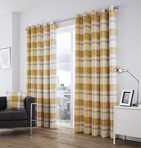 Fusion - Balmoral Karodecke, Baumwolle, Ocker, Curtains: 66" Width x 72" Drop (168 x 183cm)