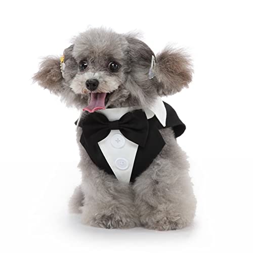 SUSOSU Hunde-Smoking-Welpen-Kleidung Modischer Anzug Fliege Hochzeitshemd Formelles Kleid Smoking-Krawatte Hunde-Fotoanzug,Black1,L