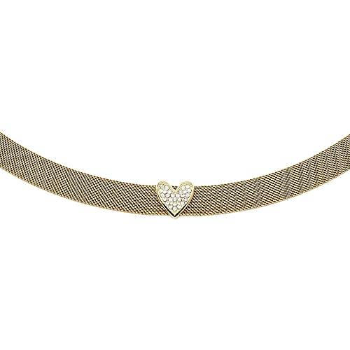 Damen-Rundhalsausschnitt aus Stahl Gold Herz mit Kristallen Liu Jo Luxus