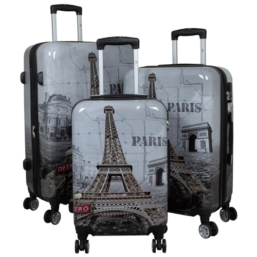 Trendyshop365 Bedrucktes Hartschalen Koffer-Set 3-teilig - Paris mit Eiffelturm - 4 Rollen Trolley-Set