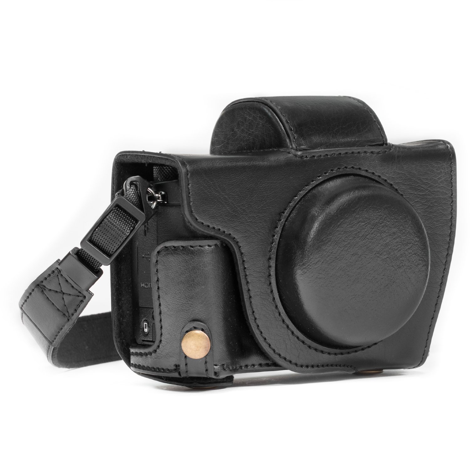 MegaGear Canon PowerShot G5 X Ever Ready Leder Kamera-Case mit Trageriemen und Batteriezugang schwarz MG1066