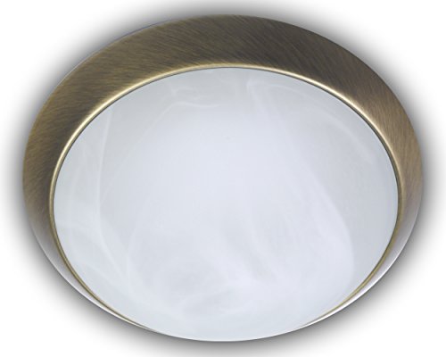 Niermann Standby Deckenleuchte - Alabaster - Dekorring Altmessing, 30 cm, LED Glas/Metall Art, 30 x 30 x 11 cm