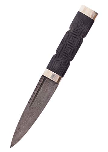 Battle-Merchant Sgian Dubh Messer mit Damaststahlklinge und Lederscheide