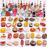 100 Stück Spielharz Mini Essen, Mini Lebensmittel Getränk, Miniatur Lebensmittel, Harz Bierflasche, für Kinder, Heimwerkerbedarf, vorgetäuschte Küchenaccessoires (Zufällige Stile)