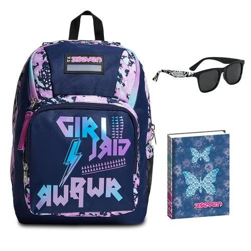 Rucksack Seven® POINT OUT - DRAWINGPIN GIRL + farbige Brille mit Tasche + Tagebuch 12 Monate Standard, Pink/Blau