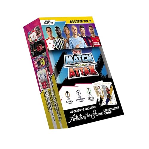 Topps Match Attax 23/24 Booster Tin 2 – enthält 42 Match Attax Karten plus 2 exklusive Artists of the Game Limited Edition Karten