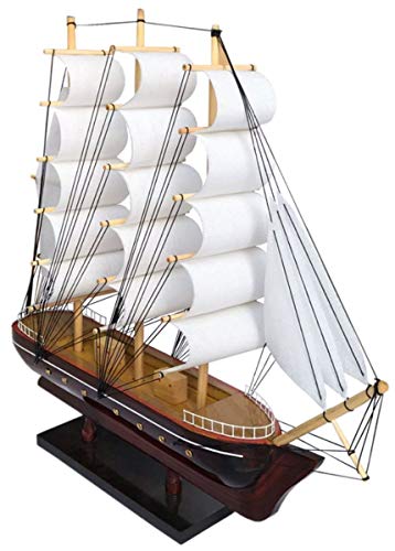 Casa Padrino Deko Segelschiff Belem mit Massivholz Ständer Braun/Weiß - Verschiedene Größen - Handgefertigtes Schiff Holzschiff - Deko Accessoires, Grösse:18 x 5 x H. 22 cm
