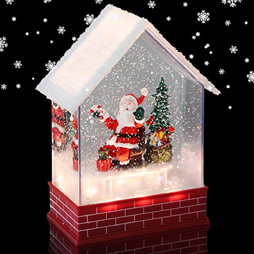 Eldnacele Musik-Schneekugel-Haus mit Timer, beleuchtet, USB/batteriebetrieben, wirbelndes Wasser, glitzernde Leuchte, Weihnachts-Schneekugel-Haus, Feiertags-/Weihnachtsdekoration - Weihnachtsmann