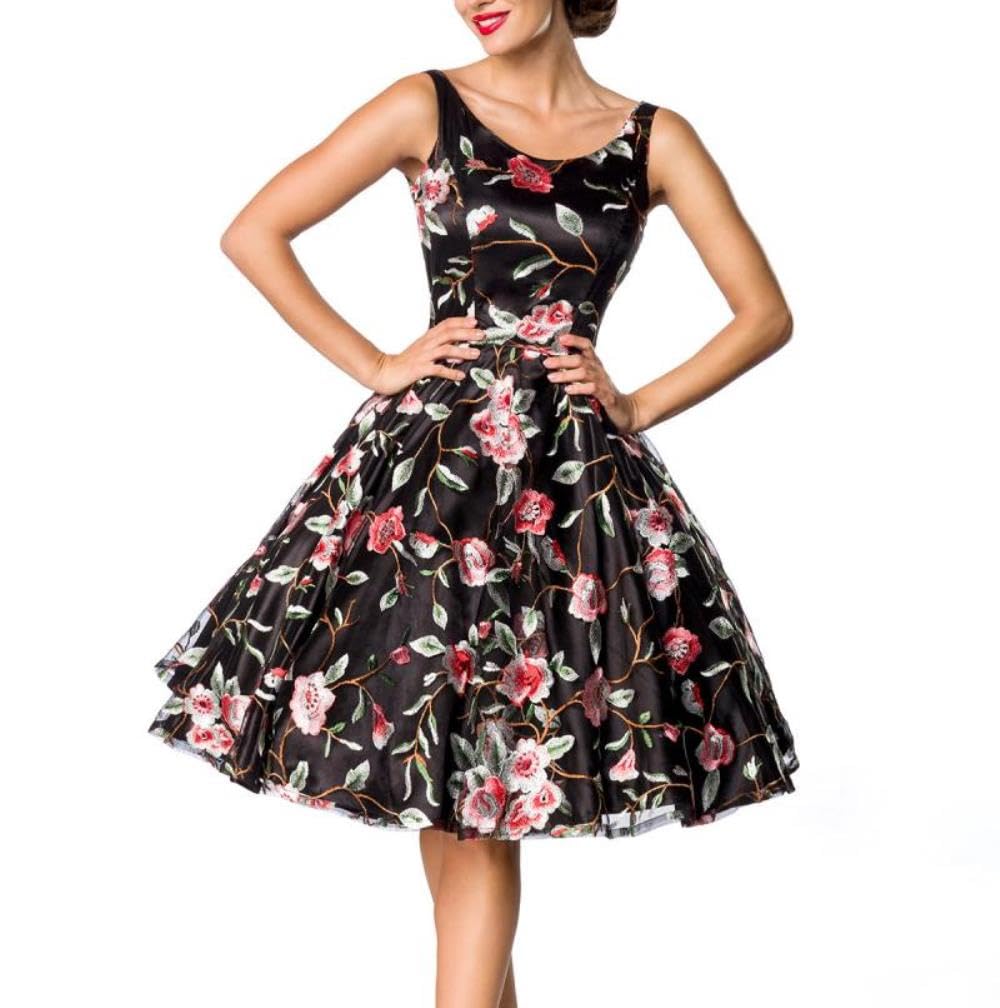 Belsira Retro Flower Dress Dark Mittellanges Kleid schwarz 4XL
