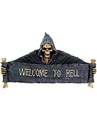 Horror-Shop Skelett Türschild Welcome to Hell aus Kunststein für Gothic Fans