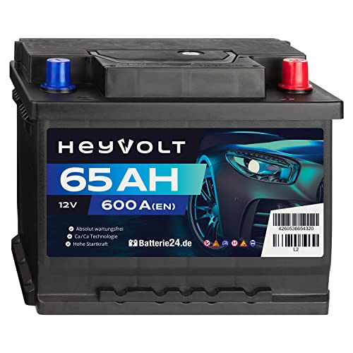 HeyVolt Autobatterie 12V 65Ah 600A/EN Starterbatterie, absolut wartungsfrei ersetzt 55Ah 56Ah 58Ah 60Ah 62Ah