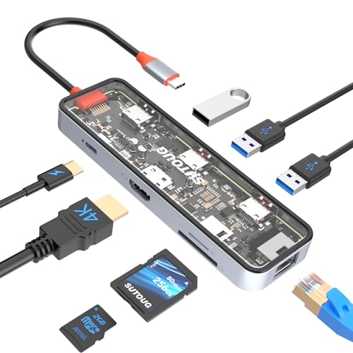 SUTOUG 8 in 1 USB C Hub, USB C Hub Multiport Adapter mit 4K HDMI, 100W PD, 5Gbps USB 3.0, USB 2.0 Port, Ethernet Port, SD & TF Kartenleser, USB C Dongle für andere Typ C Geräte