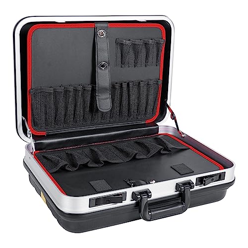 STIER Werkzeugkoffer Basic leer, ABS-Kunststoff Kofferschale, schwarze Werkzeugkiste, stabil & schlagfest, Tragkraft 15 kg, 30 Werkzeugtaschen, inkl. Schlüssel