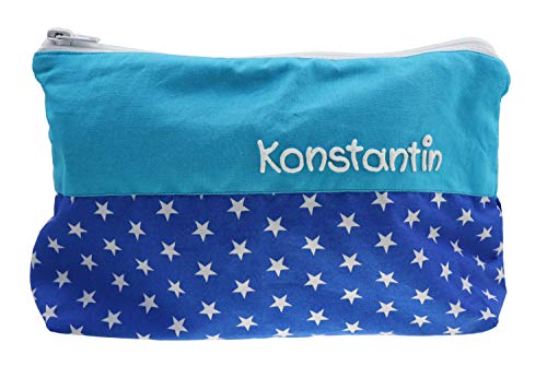 Kulturbeutel Sterne mit Namen, Kosmetiktasche personalisiert, Waschtasche, Kulturtasche, Reisebeutel, (blau Kobalt)