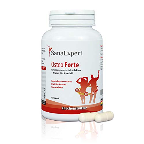 SanaExpert Osteo Forte, Nahrungsergänzung zum Erhalt von Knochen & Knochendichte, Calcium, Vitamin D3, K2, 90 Kapseln