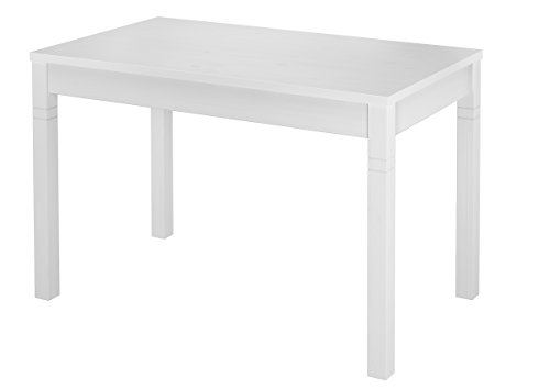 Erst-Holz® Weißer, schmaler Esszimmertisch aus Kiefer Massivholz 70x120 cm mit wählbarem Tischbein-Design V-90.70-54W, Tischbeine:Beine Rille Quer