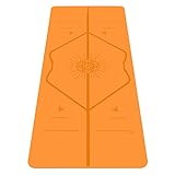 Liforme Happiness Yogamatte - Umweltfreundlich & rutschfest - Originales Einzigartiges Ausrichtungsmarkierungssystem - Biologisch abbaubare Matte aus Naturkautschuk - Sonderausgabe Orange Glück