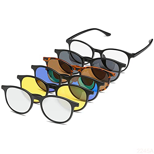 YQJY Magnetische Sonnenbrille, Polarisierte Sonnenbrille, Sonnenbrille Zum Aufstecken,5 Stück Polarisierte Sonnenbrillen Magnetclip Brillenglas Linsen Magnetclips Set,E