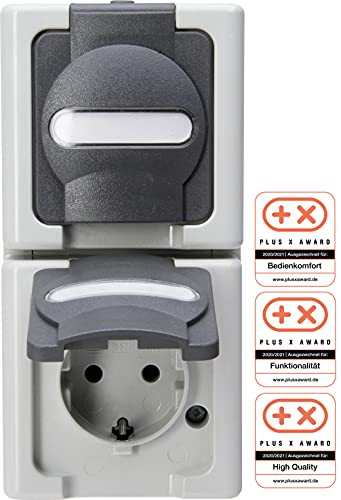 Kopp BLUE ELECTRIC - Schutzkontakt-Steckdose mit Klappdeckel, 2-fach, fertig verdrahtet, Farbe: grau, 5er Pack, 131456008