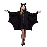 Spooktacular Creations Damen Schwarz Fledermaus Reißverschluss Hoodie Halloween Kostüm für Erwachsene (Large, Black)