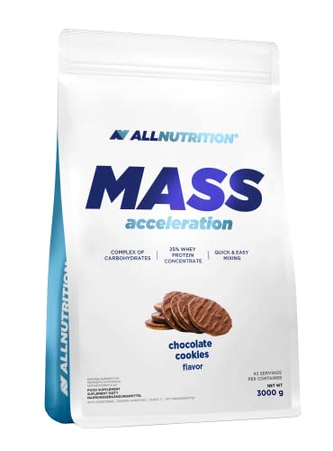 ALLNUTRITION Mass Gainer Pulver 20% Proteingehalt - Drei Kohlenhydratarten für Muskelwachstum Bodybuilding Energie Fitness - 3000 g Schokolade und Kekse