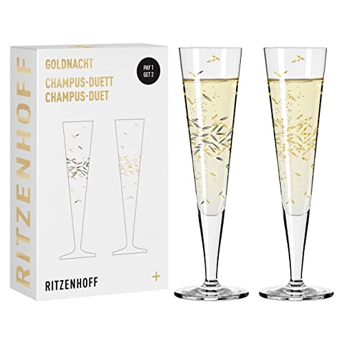 Ritzenhoff 6031003 Champagnerglas 200 ml – Serie Goldnacht Duett 2022 – 2x Designerstück mit Echt-Gold – Made in Germany