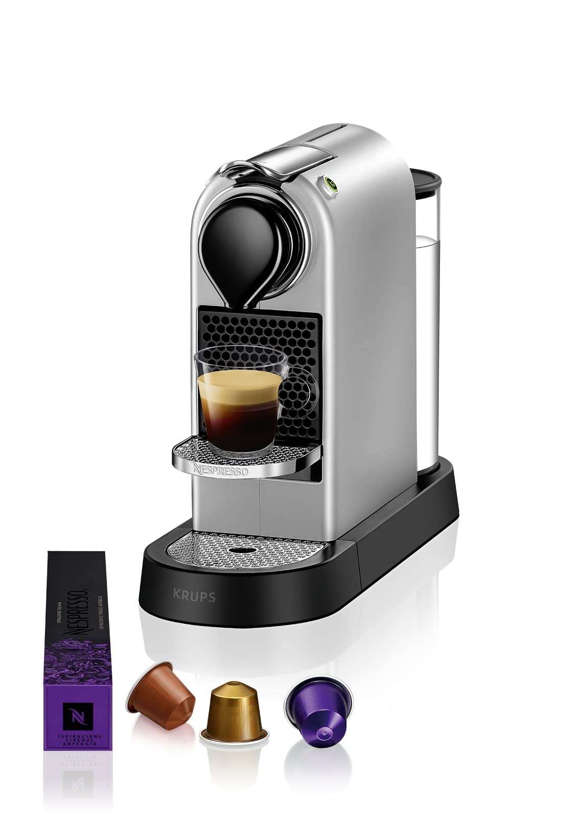 Krups Nespresso XN741B Kaffeemaschine | Freistehende Espressomaschine | Automatische Abschaltung | 1 Liter Wassertank | 1260 Watt | Silber