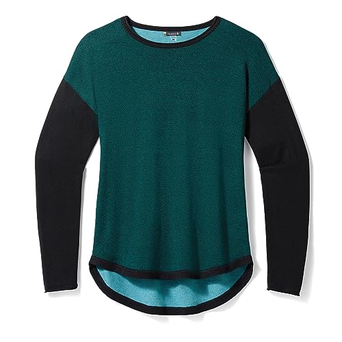 Smartwool Women's Shadow Pine Colorblock Sweater, Emerald/Black Marl, M