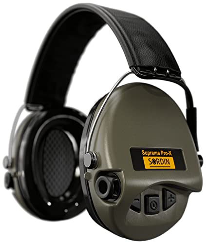 Sordin Supreme PRO X - Aktiver Gehörschutz SOR75302-X/L Elektronischer Gehörschützer Lederband Grüne Cups