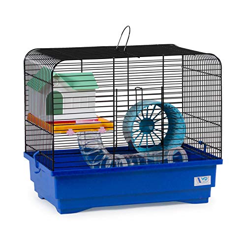 decorwelt Hamsterkäfige Blau Außenmaße 40x25x34,5 Nagerkäfig Hamster Plastik Kleintier Käfig mit Zubehör