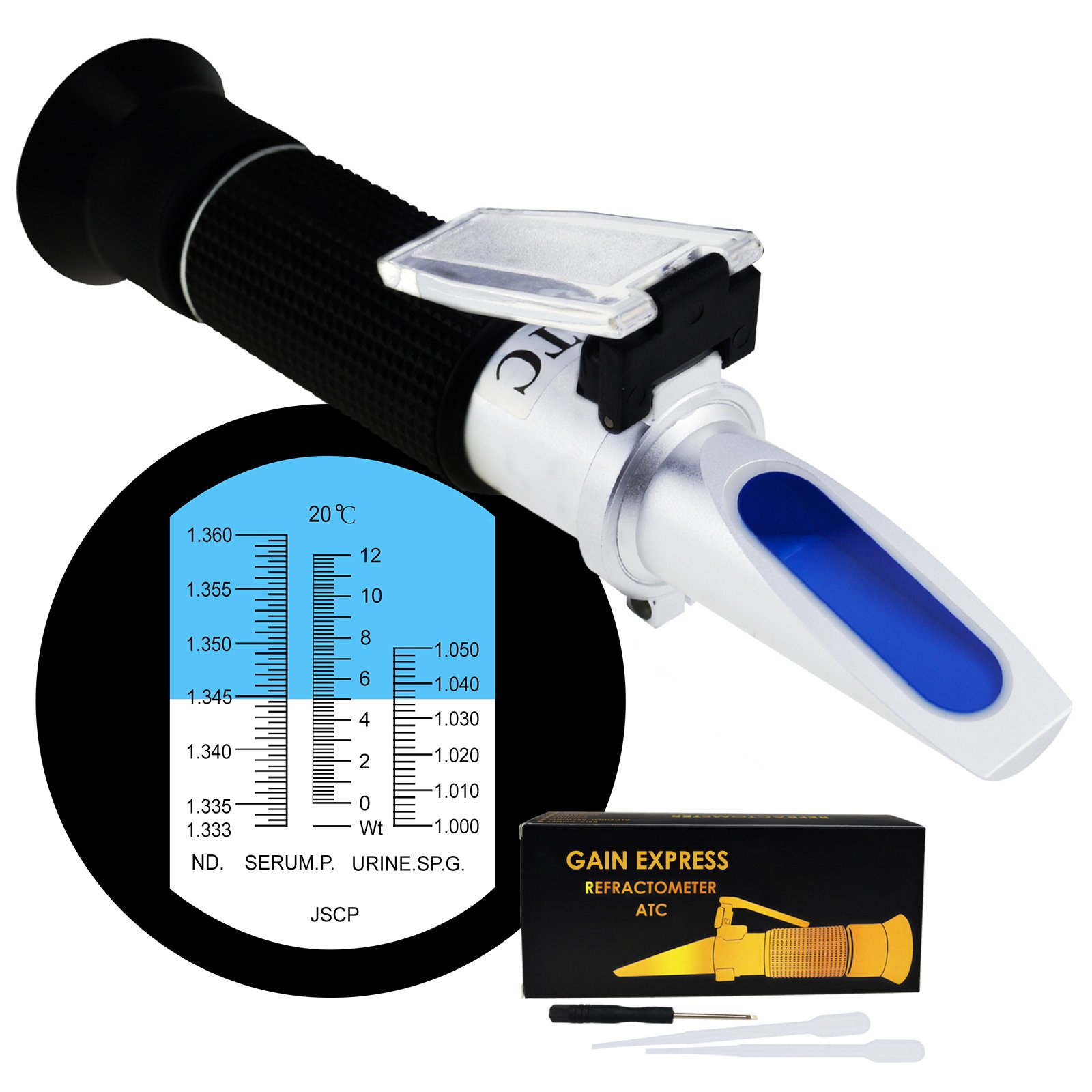 Gain Express Klinisches Refraktometer mit ATC, Tri Scale Serum Protein/Urinspezifisches Schwerkraft/Brechungsindex