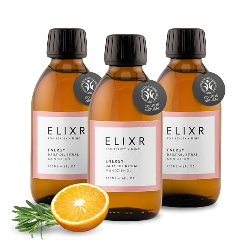 ELIXR ENERGY 3er Set I Ayurvedisches Mundziehöl aus Bio-Sesamöl | mit ätherischem Orangenöl | Zertifizierte Naturkosmetik