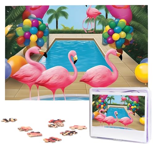 KHiry Puzzles 1000 Teile personalisierte Puzzles Flamingo und Schwimmbad 1 Foto Puzzle anspruchsvolles Bild Puzzle für Erwachsene Personaliz Jigsaw mit Aufbewahrungstasche (74,9 x 50 cm)