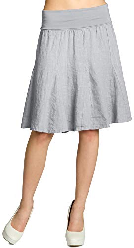 CASPAR RO014 Damen Leinenrock mit figurfreundlichem Stretch Bund, Größe:One Size, Farbe:hellgrau