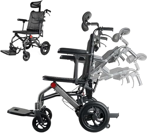 Liegerollstuhl Mit Mit Kopfstütze Und Rückenlehne, Rollstuhl Faltbar Leicht, Faltbarer Transportrollstuhl, Transit Rollstuhl Für Erwachsene Und Senioren