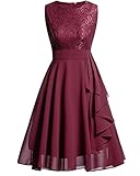 Cytree Damen Ärmellos Spitzekleid A-line Festlich Chiffon Party BallKleid Brautjungfernkleid Abendkleider (4XL, Wine)